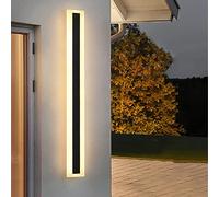 XJBWSDE Outdoor LED Modern Wall Light Long Strip Sconce Fixture Rectangular Black Elegant Frosted White Acrylic IP65 Anti Rust for Porch Background,Warm Light,90cm 24W