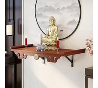 XJBWSDE Wall-Mounted Buddha Altar Shelf With Triangular Bracket,Wood Mini Buddhist Feng Shui Altar Shelf Pagoda Niche Cabinet for home decoration(Walnut(Wall-mounted),25 * 40cm/9.8 * 15.7in)
