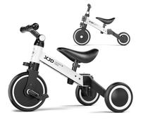 XJD 5 in 1 Toddler Bike, Tricycle for Toddlers 1-3 with Adjustable Seat Height, Removable Pedals, Ideal Balance Bike Birthday Gifts and Toys for Boys and Girls (White)