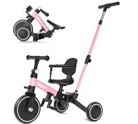 XJD 6 in 1 Toddler Bike with Push Handle,Tricycles for 1 to 3 Years Old, Toddler Tricycle with Push Handle for Boy Girl, Baby Balance Bike with Adjustable Seat Height and Removable Pedal (Pink)