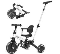 XJD Kids Trike Baby Push Trike First Bike, 6 in 1 Foldable Toddler Tricycle for 1-4 Year Old Boy Girl with Adjustable Push Handle, Balance Bike with Removable Backrest and Safety Belt etc for Gift