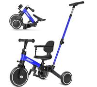 XJD Toddler Trike Bike, 6 in 1 Toddler Tricycle for 1-4 Year Old Boy & Girl with Push Handle, Balance Bike with Removable Pedal, Backrest, Adjustable Seat Height and Handle Birthday Gift (Blue)