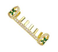 Xjdzineq Alloy Teeth Grill Adorned with Beautiful Green Zircon Four Leaves Clovers Accessory for Fashion Enthusiasts Tradition Fit Tooth Stone