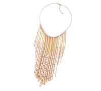 Xjdzineq Fashionable Long Layer Pearls Necklace Intricate Metal Links Adjustable Length Clavicle Chain for Various Necklines Handwoven Pearls Beaded Necklace
