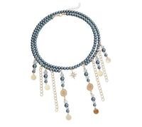 Xjdzineq Fringe Necklaces with Intricate Beadwork and Retro Round Pendant Adjustable Length Clavicle Chain Casual Wear Jewelry
