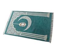 Xjdzineq Prayer Mat for Religious Activity, Green | Moons and Design Kneeling Rug with Tassels for Men Women Kid Floor Carpet, Islamics Present