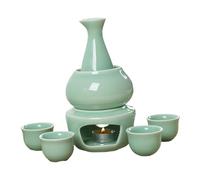 Xjdzineq Sake Warmer Pots Set Japanese Cold Glasses Ceramic Carafe Bottle Stove and 4 Cups for Cold/Warm/Hot Liquor Serving Set