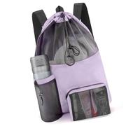 Xjdzineq Swimmers Backpack for Poolside Storage | Mesh Oxford Drawstring Bag with Front Pocket, Wet Section, Gym Visit Carry