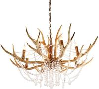 XJEIVJIC 8-Lights American Country Antler Chandelier E14 Resin Light Crystal Hanging Lamp Compatible with Living Room Restaurant Clothing Store,Chandelier