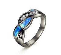 XJEIVJIC Black Ring Exaggerated Luxury Opal Statement Wedding Rings Ladies Party