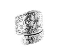 XJEIVJIC Boho Lily Flower Vintage Spoon Ring for Women Open Ring Carving Victorian Flowers Oxidized Floral Wedding Statement Birthday Mothers Day Gifts