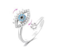 XJEIVJIC Bule Evil Eye Fidget Anxiety Rings for Women Rotate Freely Spinner Stress Relief Open Stacking Finger Ring Fashion Cubic Zirconia Protection Good Lucky Gifts Birthday