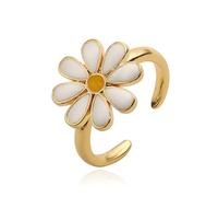 XJEIVJIC Cute Daisy Flower Adjustable Open Ring for Women Sweet 14k Colorful Enamel Hypoallergenic Floral Expandable Statement Band Finger Rings Comfort Fit Dainty Trendy Gifts