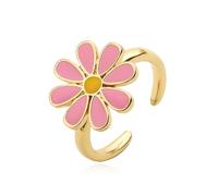 XJEIVJIC Cute Daisy Flower Adjustable Open Ring for Women Sweet 14k Colorful Enamel Hypoallergenic Floral Expandable Statement Band Finger Rings Comfort Fit Dainty Trendy Gifts