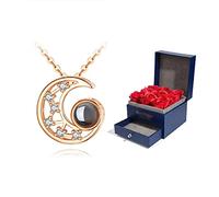 XJEIVJIC JZWCHQ/necklaces moon shape, miniature carving craftsmanship, contains one hundred languages i love you, light luxury necklaces for women women's pendants