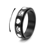 XJEIVJIC Lovely Dogs Paw Print Fidget Ring Stress Relieving Anti Spinner Rotate Freely Cute Animal Black Stainless Steel Promise Wedding Birthday Gift for Women Men Boredom ADHD Autism Anxiety Bands
