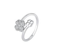 XJEIVJIC Lucky Four Leaf Clover Ring Adjustable Stacking Ring for Women Crystal Cubic Zirconia Heart Love Irish Shamrock Flower Open Wrap Finger Rings Birthday St Patricks Day Gift for Her