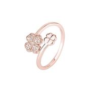 XJEIVJIC Lucky Four Leaf Clover Ring Adjustable Stacking Ring for Women Crystal Cubic Zirconia Heart Love Irish Shamrock Flower Open Wrap Finger Rings Birthday St Patricks Day Gift for Her