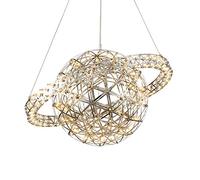 XJEIVJIC Modern Sparks Ball Pendant Light,Nordic Ring LED Ceiling Light Stainless Steel Hanging Lamp Chrome Finish Light Fixture for Home & Business Spaces Warm Light-52w 60+30cm