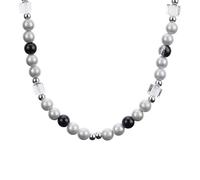 XJEIVJIC Necklace Women Pendant Chain Necklaces Reflective Pearl Square Necklace Hip-Hop Collarbone Chain