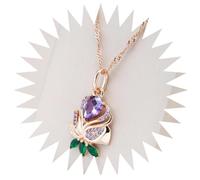 XJEIVJIC Necklace Women Pendant Chain Necklaces Vintage Purple Natural Zircon Flower Pendant Necklace