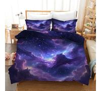 XJHTJA 3D Galaxy Print Single Duvet Cover 2/3 Pcs - Reversible Purple Sky Universe Star Bedding Set for Women Girls Kids - Easy Care Breathable Microfiber Dream Starry Sky Quilt Cover Set