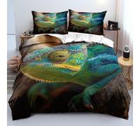 XJHTJA Chameleon Quilt Cover Set,3D Wild Animal Theme Print Bedding Set for Women Girls Teens,Soft Easy Care Green Yellow Blue Wildlife Design King Duvet Cover with Zipper Closure