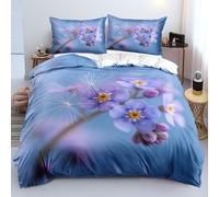 XJHTJA Dandelions Bedding Set for Women Girls Boys Blue Purple Forget-Me-Nots Flower Pattern Quilt Cover Set Breathable Microfiber Luxurious Farmhouse Single Duvet Cover