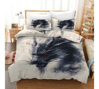 XJHTJA Dragon Bedding Set with Zipper Closure - Women Men Kids Reversible Chinese Ink Style Black Dragon Print Single Duvet Cover - Soft Easy Care Microfiber Quilt Cover Set