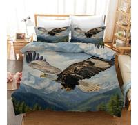 XJHTJA Eagle 3D Print Single Duvet Cover for Women Kids - Reversible Oil Painting Wild Animals Forest Snow Mountains Pattern Quilt Cover Set - Breathable Easy Care Microfiber Bedding Set
