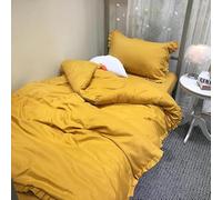 XJHTJA Elegant Mustard Yellow Ruffle Bedding Set Shabby Chic Retro Frill Single Duvet Cover Romantic French Princess Style Design Soft Microfiber Quilt Cover Set with Pillowcases