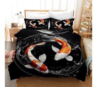 XJHTJA Fish Quilt Cover Set 2/3 Pcs,Reversible Red Orange Gold Carp Water Textures King Duvet Cover for Women Girls Couple,Soft Breathable Microfiber Japanese Style Bedding Set with Zipper Closure