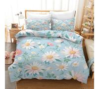 XJHTJA Floral 3D Print Double Duvet Cover for Women Kids - Reversible White Pink Flower Garden Pattern Quilt Cover Set - Breathable Easy Care Microfiber Farmhouse Style Bedding Set