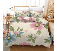 XJHTJA Floral Print King Duvet Cover for Women Men Kids,Reversible Watercolor Pink Blue Flower Green Leaves Quilt Cover Set,Soft Breathable Microfiber Rustic Garden Blue Bedding Set