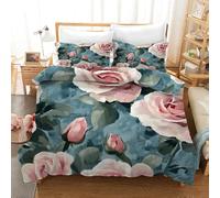 XJHTJA Girls Rose 3D Print Quilt Cover Set - Womens Pink Rose Retro Garden Super King Duvet Cover - Soft Breathable Microfiber Luxurious Farmhouse Style Bedding Set with Zipper Closure
