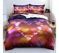 XJHTJA Hearts 3D Print King Duvet Cover for Couple - Purple Pink Gold Love Hearts Pattern Quilt Cover Set - Breathable Easy Care Microfiber Romance Warmth Bedding Set