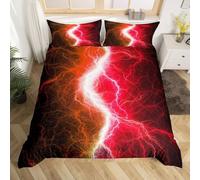 XJHTJA Lightning King Duvet Cover for Adults Teens,Bedroom Lightning Strike Bedding Set,Soft Microfiber Nature Quilt Cover Set Orange Red