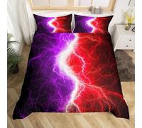 XJHTJA Lightning Super King Duvet Cover for Adults Teens,Bedroom Lightning Strike Bedding Set,Soft Microfiber Nature Quilt Cover Set Purple Red