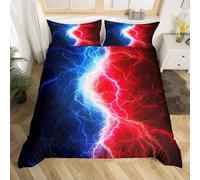 XJHTJA Lightning Super King Duvet Cover for Adults Teens,Bedroom Lightning Strike Bedding Set,Soft Microfiber Nature Quilt Cover Set Blue Red