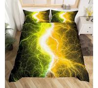 XJHTJA Lightning Super King Duvet Cover for Adults Teens,Bedroom Lightning Strike Bedding Set,Soft Microfiber Nature Quilt Cover Set Green Red