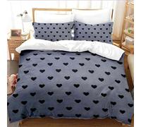 XJHTJA Pink Hearts Print Quilt Cover Set Adults Kids Lovely Love Hearts Double Duvet Cover Soft Easy Care Microfiber Grey Bedding Set Black