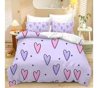 XJHTJA Pink Purple Hearts Pattern Bedding Set 2/3Pcs - Women Kids Black Stars Print Quilt Cover Set - Easy Care Breathable Microfibre Super King Duvet Cover with Zipper Closure