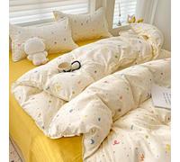 XJHTJA Rainbow Polka Dots Double Duvet Cover - Girls Teens Reversible Green Stars Bedding Set - Comfy Easy Care Microfibre Beige Quilt Cover Set