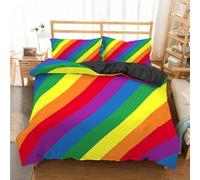 XJHTJA Rainbow Wide Stripe Quilt Cover Set for Women Girls Teens - Colorful Stripe Geometric Print King Duvet Cover - Bedroom Easy Care Microfiber Dream Bedding Set with Zipper Closure
