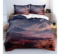 XJHTJA Red Deserts 3D Print Quilt Cover Set for Men Children Mountains Moon Single Duvet Cover 2/3 Pcs,Easy Care Microfiber Dream Universe Bedding Set