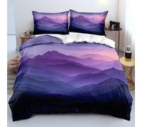 XJHTJA Smoke Mountains Print Super King Duvet Cover for Women Men Girls Kids,Purple Mountains Quilt Cover Set,Simple Modern Natural Scenery Design,Soft Breathable Microfiber Bedding Set