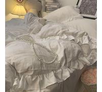 XJHTJA Solid Ruffle Double Duvet Cover with Pillowcases - Ultra-Soft Microfiber Pure Quilt Cover Set,Shabby Chic Retro Soild Frill Bedding Set for All Seasons White