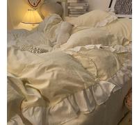 XJHTJA Solid Ruffle Double Duvet Cover with Pillowcases - Ultra-Soft Microfiber Pure Quilt Cover Set,Shabby Chic Retro Soild Frill Bedding Set for All Seasons Yellow