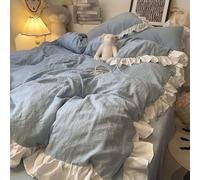 XJHTJA Solid Ruffle King Duvet Cover with Pillowcases - Ultra-Soft Microfiber Pure Quilt Cover Set,Shabby Chic Retro Soild Frill Bedding Set for All Seasons Purple