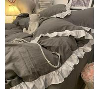 XJHTJA Solid Ruffle King Duvet Cover with Pillowcases - Ultra-Soft Microfiber Pure Quilt Cover Set,Shabby Chic Retro Soild Frill Bedding Set for All Seasons Grey